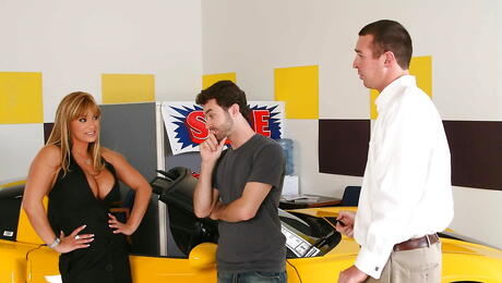 Excellent canadian milf Shyla Stylez in fancy skirt hard fucked in hairy twat after sucking cock 