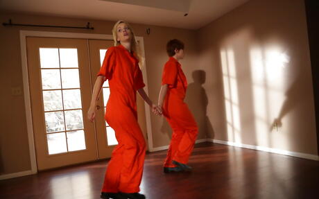 Excellent women Lily Cade and Charlotte Stokely in uniform outfit licking tasty pussies during hot lesbian sex 