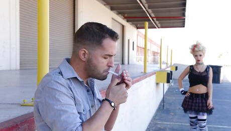 Very attractive hungarian blond teen Bibi Noel take in mouth dick and takes a cumshot on face outdoor