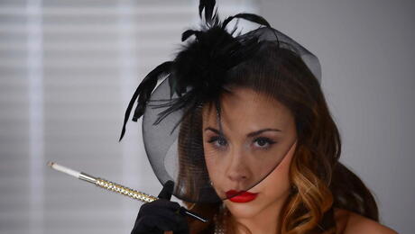 Sexy american milf Chanel Preston showing big tits and masturbating in office