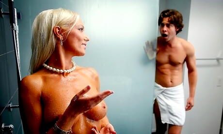 Enchanting slovak blond milf Diana Doll rammed after hot cock suck in shower