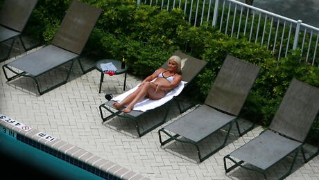 Svelte teen Shay Golden in beautiful bikini shows small tits and spreads her legs 