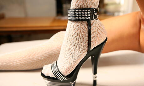 Excellent youthful Nika in hot stockings likes foot fetish 