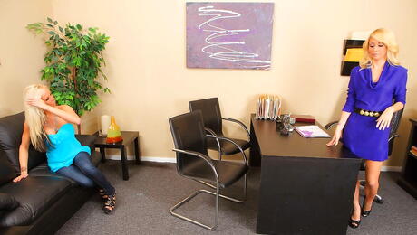 Stunning girls Eden Adams and Monique Alexander in sexy jeans licking pink pussies in the hot lesbian sex 