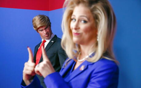 Tempting american blonde milf Cherie Deville blows on rod and takes a messy cum shot 