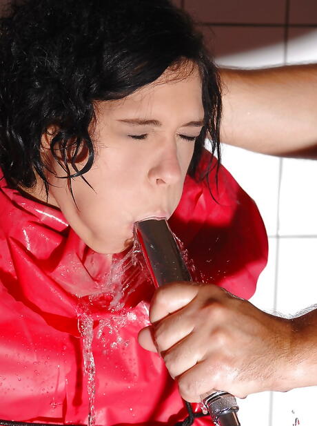 Curious hungarian dark-haired Miho Lechter in bdsm action in shower