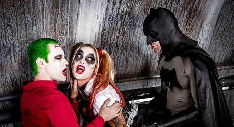 Alluring american milf Kleio Valentien in cosplay outfit enjoy amazing threesome sex scene outdoor