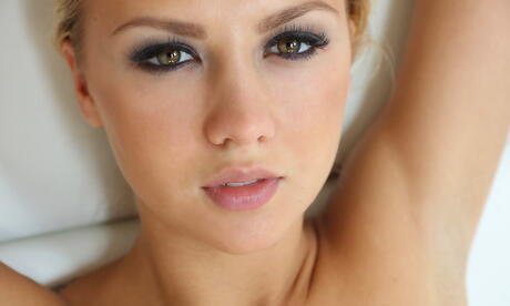 Rangy blond young Jati shows tiny tits and shaved pussy 