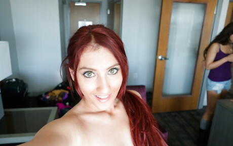 Sexy american red-haired Addison Ryder in undies showing big knockers and sexy butt 