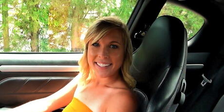 Deluxe blonde Loren Blaine blowing rod outdoor