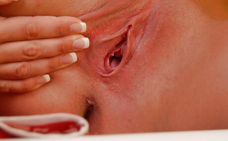 Stunning american young Gracie Glam exhibits her ass in sexy undies and spreading her legs in kitchen