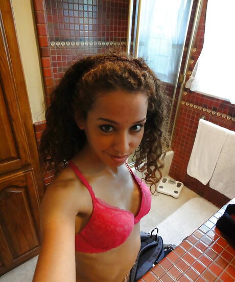 Rangy latina youthful Chloe Star in sexy undies revealing tiny tits and hot ass in the bathroom