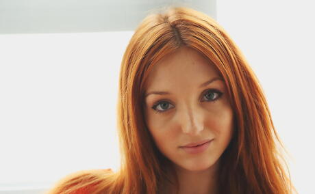 Slender redhead young Michelle H reveals big boobs and spreads her legs 