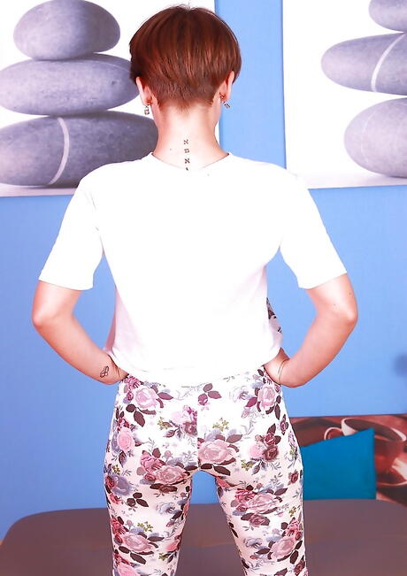 Hot ukrainian milf Sasha Zima in panties shows tiny tits and butt 