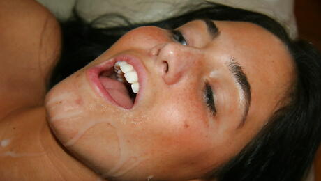 Shapely american young Ashton Marie sucking hot dick and enjoys a cum blast on her face 