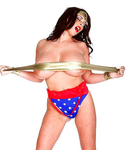 Excellent brittish milf Linsey Dawn Mckenzie in cosplay costume shows big tits and toys her twat 