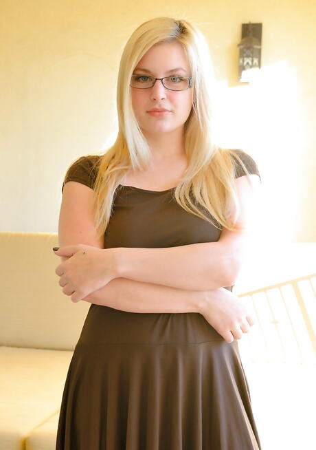 Very attractive blond babe Danielle Delaunay revealing big titties and loving dildo 