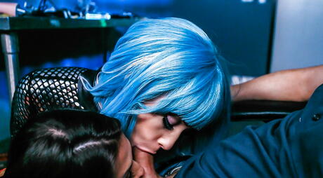 Stunning girls Aria Alexander and Eva Lovia enjoy hardcore threesome scene 