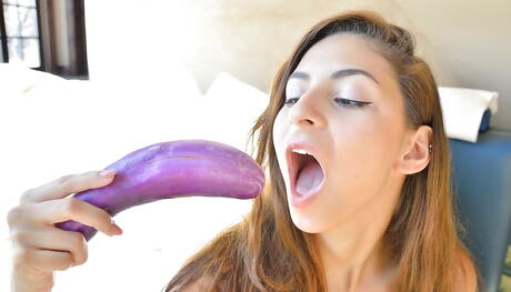 Hot american youthful Nina North in sexy undies exhibits big knockers and loves dildo outdoor