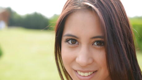 Svelte czech teen Paula Shy bares tiny tits and masturbates outdoor