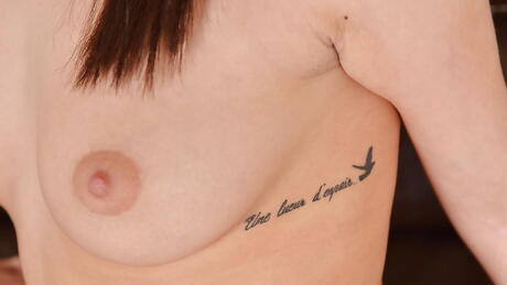 Hot hungarian brunette teen Hannah Sweet shows big tits and bald pussy 