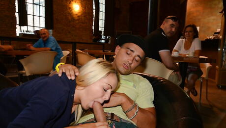 Excellent hungarian blonde Christen Courtney robbing on rod and gets a cum shot on her face 