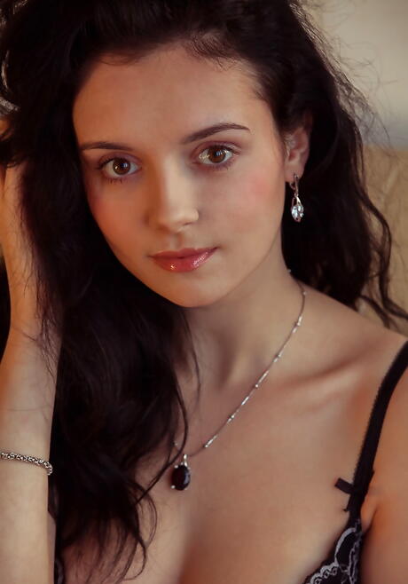 Hot dark-haired teen Anatali in hot lingerie loves foot fetish 