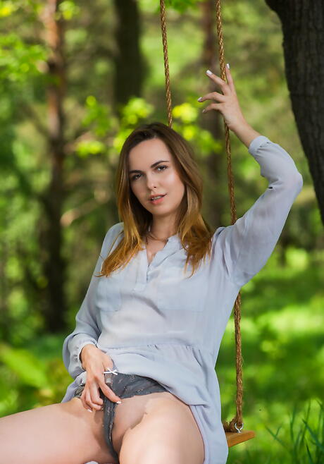 Very attractive youthful Nasita in hot panties baring her ass and cute pussy outdoor