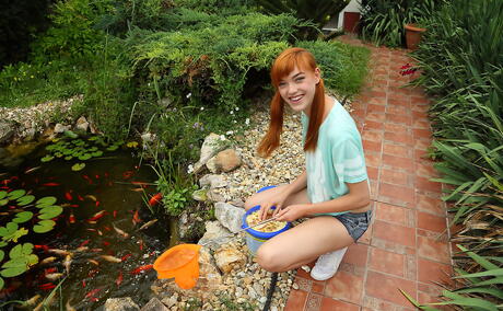 Foxy babes Anny Aurora and Gina Gerson in fancy shorts licking juicy pussies and playing with sex toy outdoor