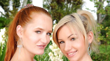 Excellent girls Denisa Heaven and Sasha Rose in hot panties licking hot pussies in the hot lesbian sex outdoor