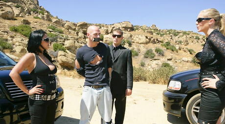 Stunning babes Sophia Lomeli, Lisa Ann and Julia Ann in hardcore orgy outdoor