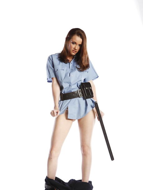 Appealing american hottie Raven Alexis in uniform outfit taking off her clothes and exposing big hooters 