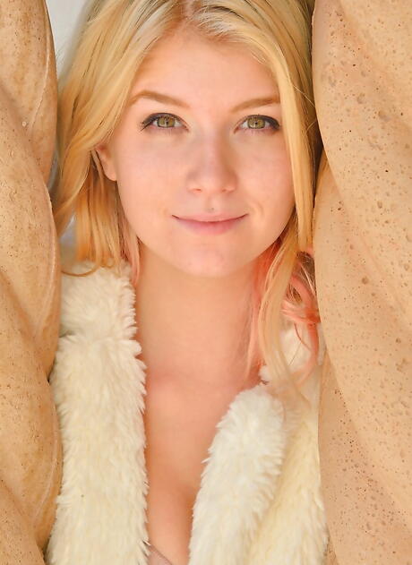 Excellent american blond teen Arya Fae showing small tits and nice pussy outside