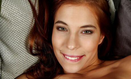 Rangy hungarian redheaded young Candy Belle in sexy panties exposes big boobs and jerks off 