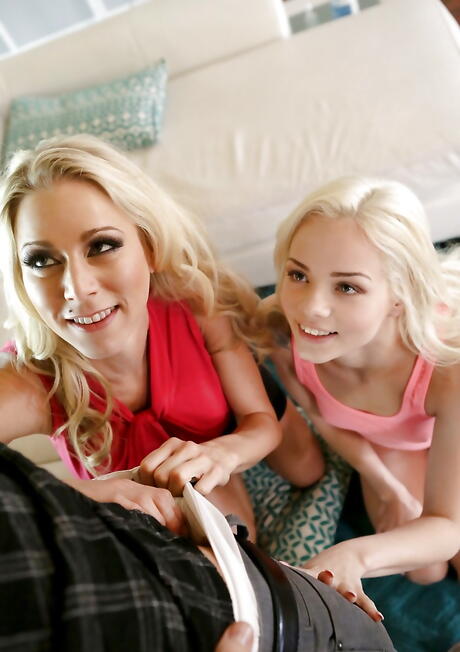 Gracile women Elsa Jean and Katie Morgan in amazing threesome sex 