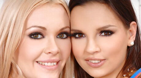 Curious lesbians Eve Angel and Logan licking tasty pussies and giving a pleasure with dildo 