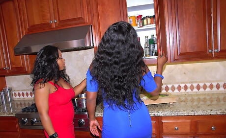 Lovely girls Jayden Starr and Yasmine Loven having lesbian sex in kitchen