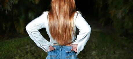 Sylphlike american young Mila Marx in shorts hard fucked in shaved pussy after sucking rod outdoor