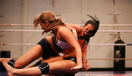 Curious girls Aleska Diamond and Larissa Dee in catfigt and lesbian sex 