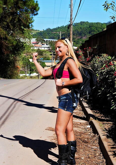 Slim latina babe Sabrina Senna denudes tiny tits and sissy outdoor