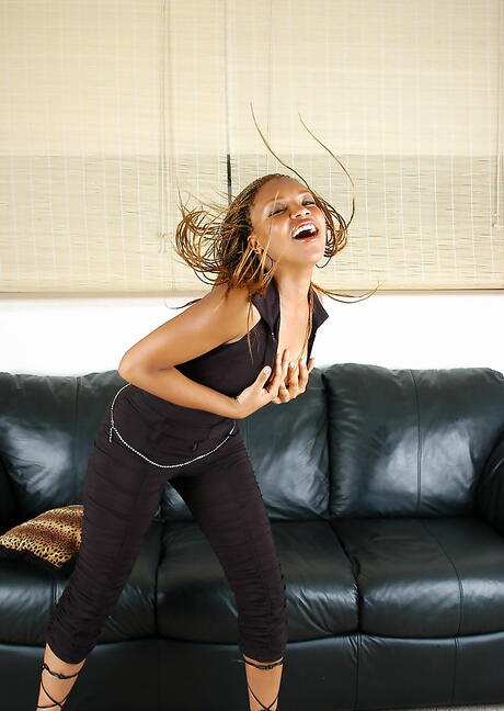 Shapely youthful Rochelle showing small tits and spreading her legs 