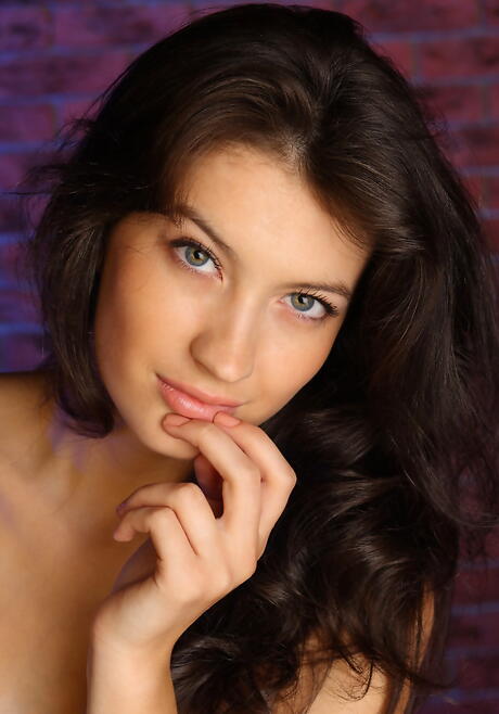 Excellent dark-haired youthful Ganna A in nice skirt showing big boobs and hairy pussy 