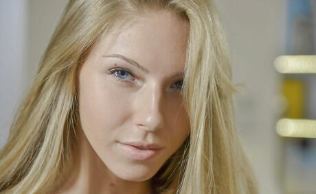 Rangy blond bombshell Angelica in skirt uncovering tiny tits and jerking off 