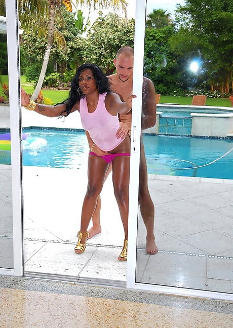 Hot american Trinity fucked hard after sucking big cock near the pool