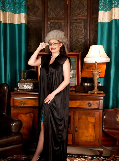 Seductive british milf Sophia Delane in hot stockings baring big knockers and hairy twat 