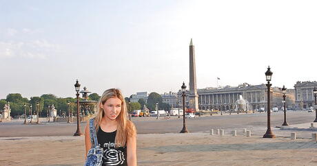 Sultry russian blonde milf Cherry Jul in nice skirt exposes her butt and spreads her legs outdoor