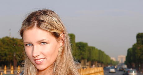 Sultry russian blonde milf Cherry Jul in nice skirt exposes her butt and spreads her legs outdoor