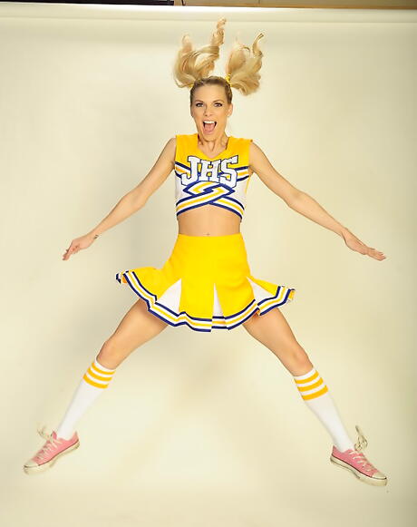 Inviting american hottie Jana Jordan in sexy skirt exhibits big boobies and hairy pussy 