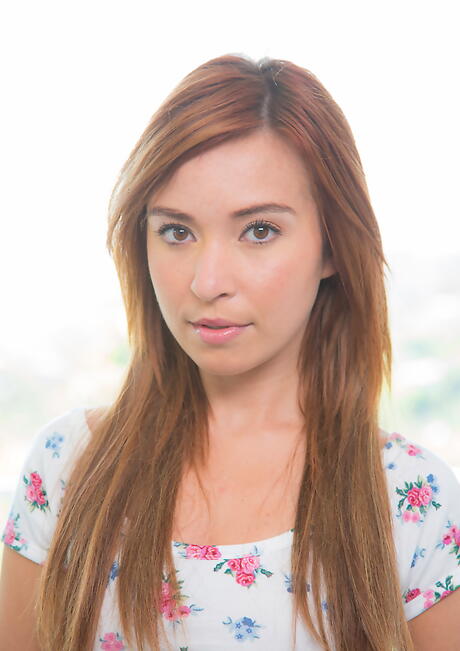 Luscious american red-haired young Kaylee Haze uncovers tiny tits and shaved pussy 