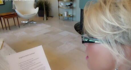 Enchanting american blond homemaker Sandra Otterson in fancy skirt showing big titties and hot butt 